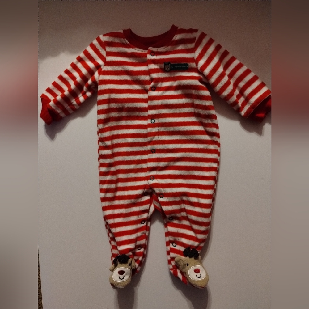 0-3M First Christmas reindeer baby footie